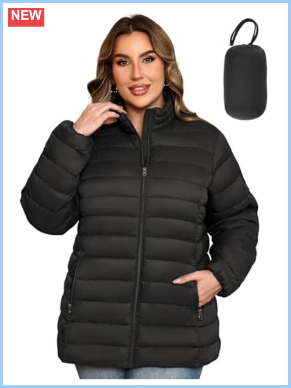 Plus Size Packable Puffer Jacket Lightweight Windproof Quilted Coat